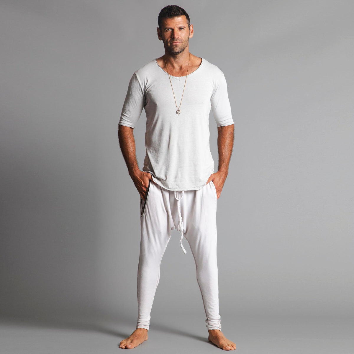Male modeling White Stone colored pants