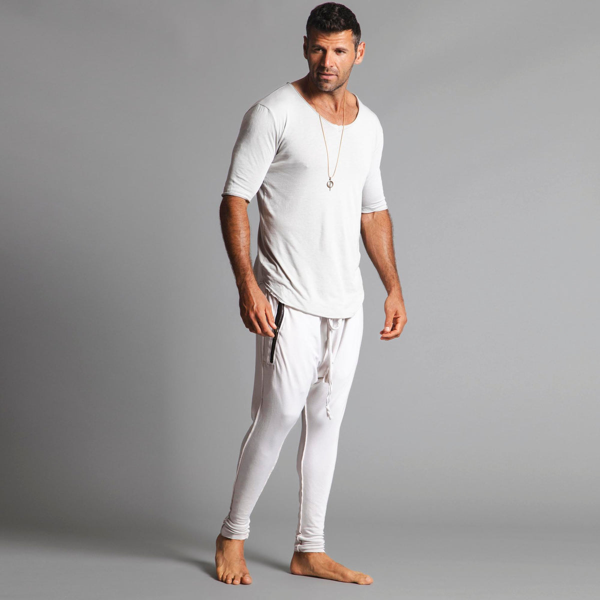 Male modeling White Stone colored pants