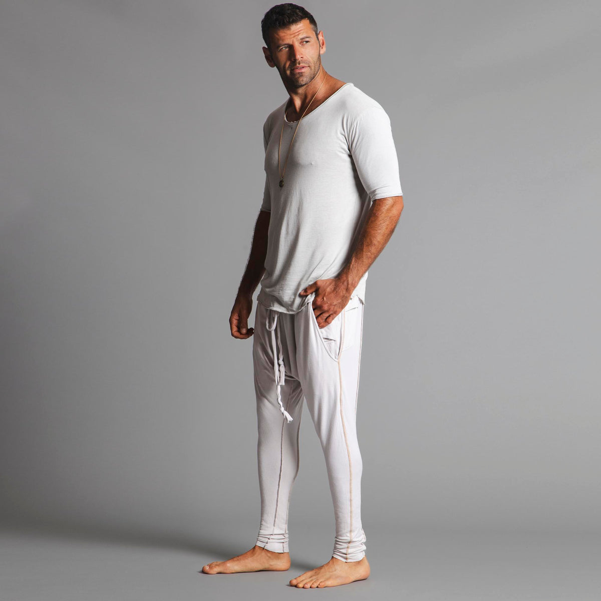 Male modeling White Stone colored pants