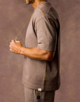 male modeling taupe boxy tee