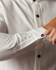 male modeling white shacket