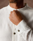 male modeling white shacket