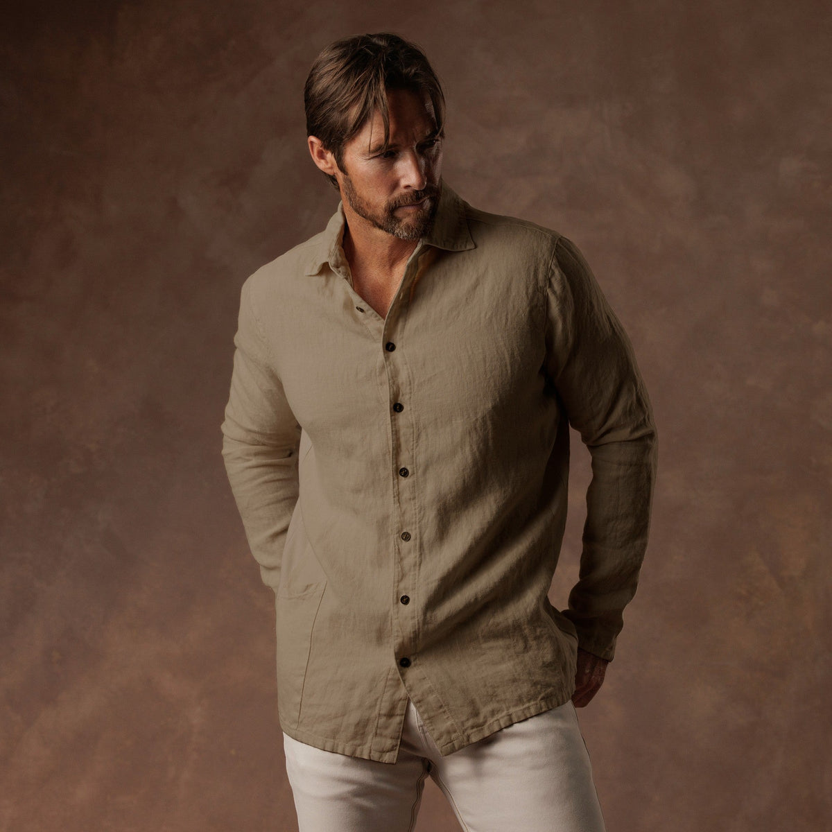 Aer Linen Shirt in Shroom — European Flax Linen shirt │ One Golden Thread
