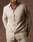 Aer Linen Shirt in White Stone — European Flax Linen shirt │ One Golden Thread