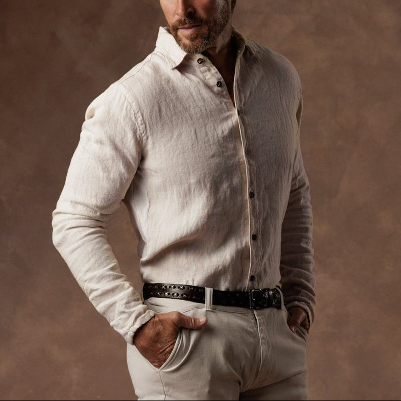 Aer Linen Shirt in White Stone — European Flax Linen shirt — look 2 │ One Golden Thread