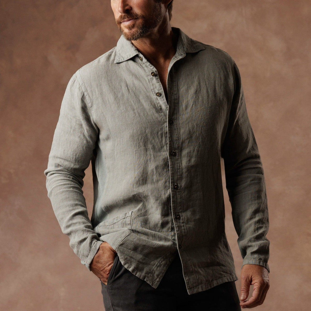 Aer Linen Shirt in Deep Clay — European Flax Linen shirt │ One Golden Thread
