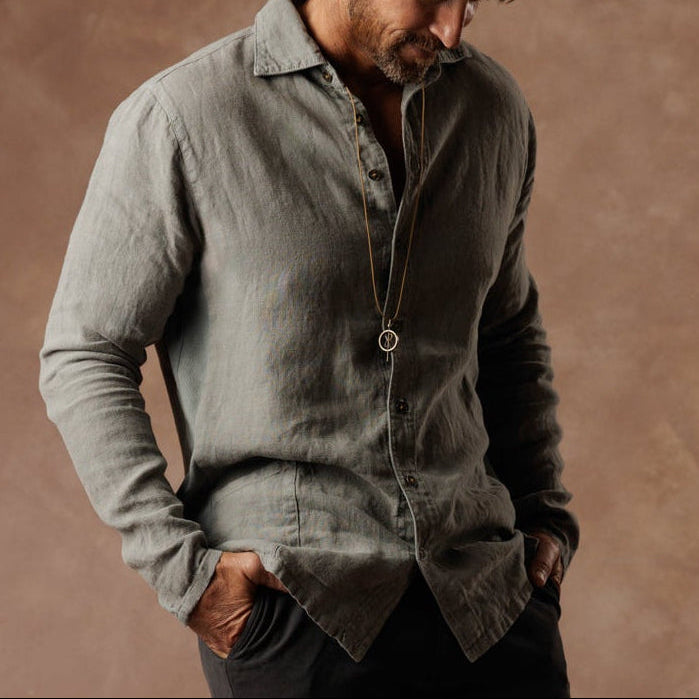 Aer Linen Shirt in Deep Clay — European Flax Linen shirt — look 5 │ One Golden Thread