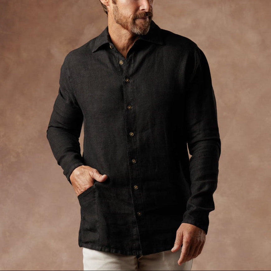 Aer Linen Shirt in Black Onyx — European Flax Linen shirt — look 3 │ One Golden Thread