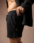 male modeling black resort shorts