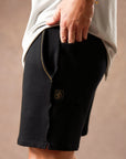 male modeling black resort shorts