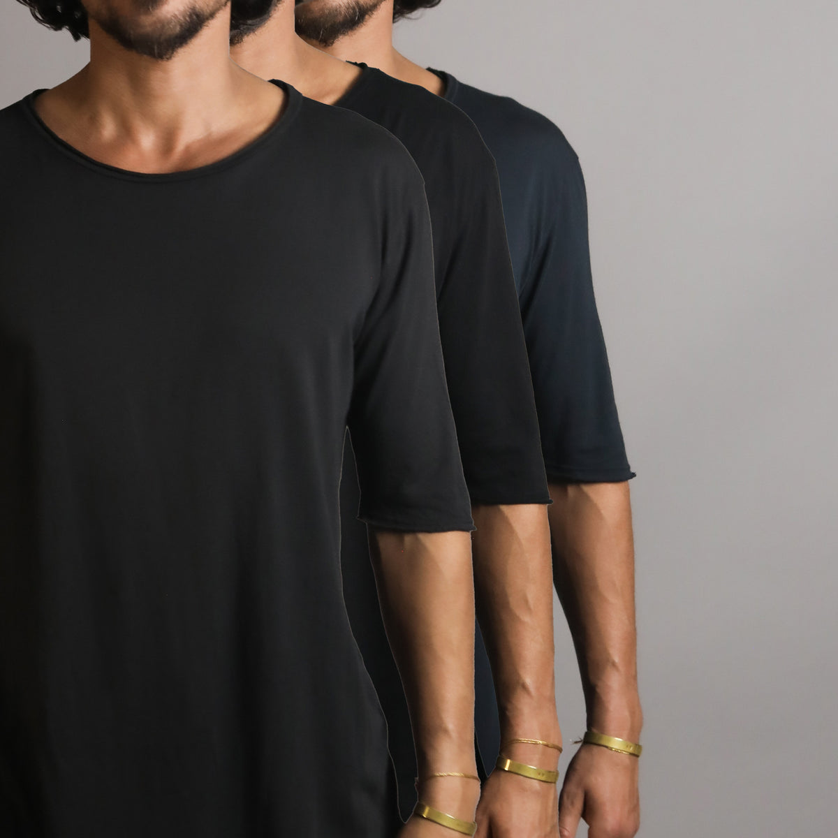 Graphic of three crew neck three pack in different colors