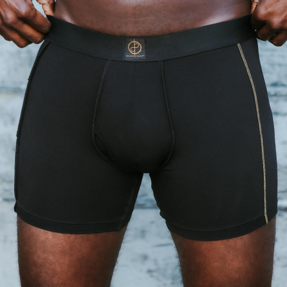 A man modeling the One Golden Thread Unders in Black