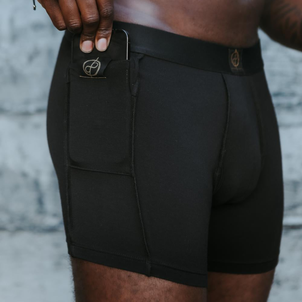 A man modeling the One Golden Thread Unders in Black