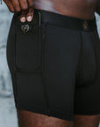 A man modeling the One Golden Thread Unders in Black