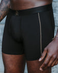 A man modeling the One Golden Thread Unders in Black