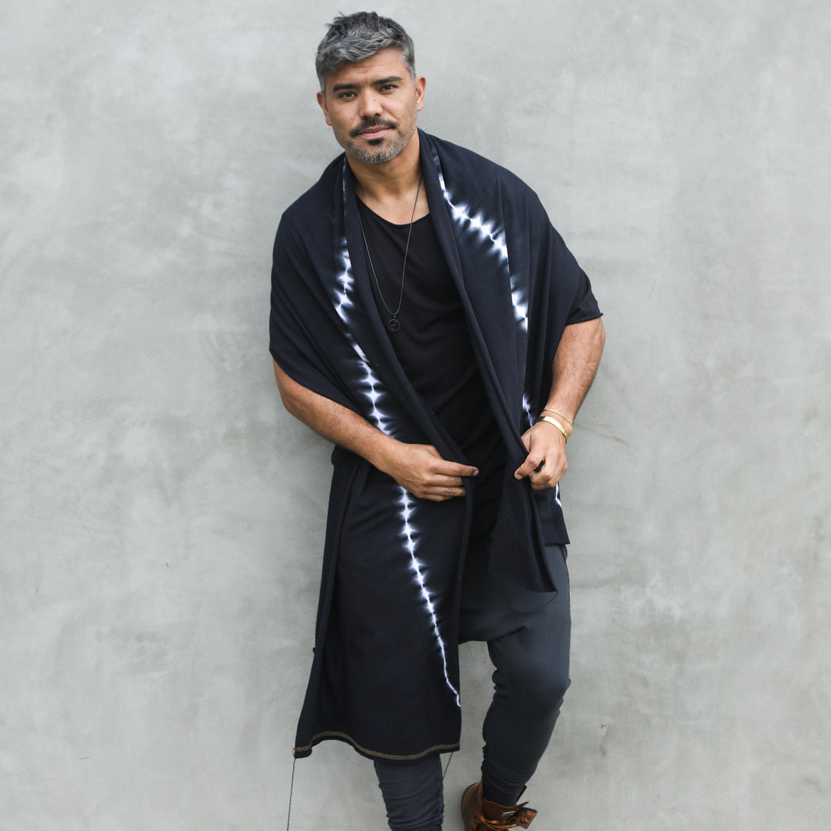 Man modeling a bolt fleece scarf