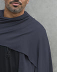 Man modeling blue fleece scarf