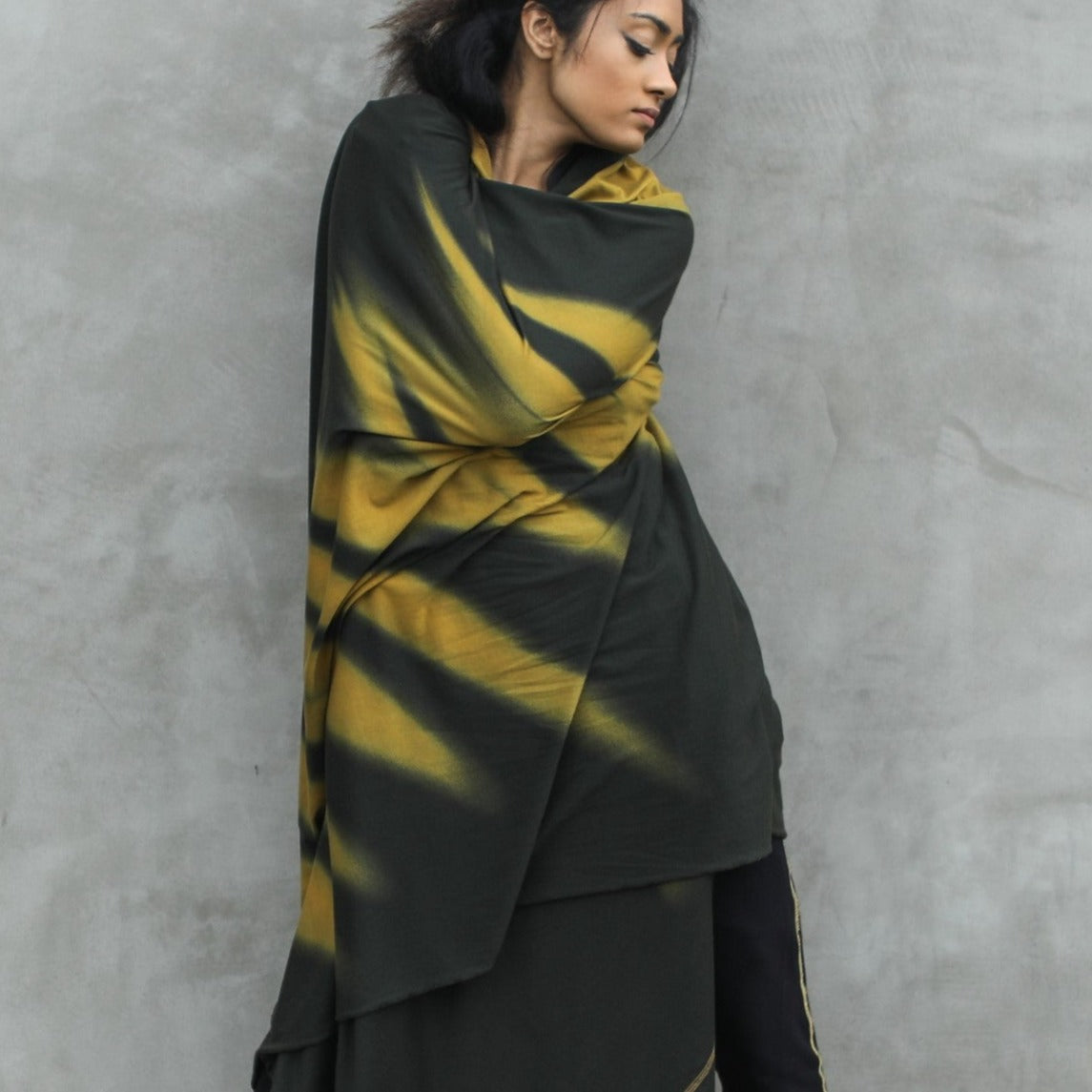 Woman modeling gold Light on Water pattern nature wrap