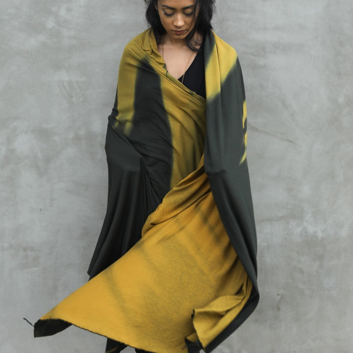Woman modeling gold Light on Water pattern nature wrap