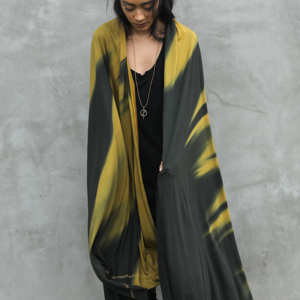 Woman modeling gold Light on Water pattern nature wrap