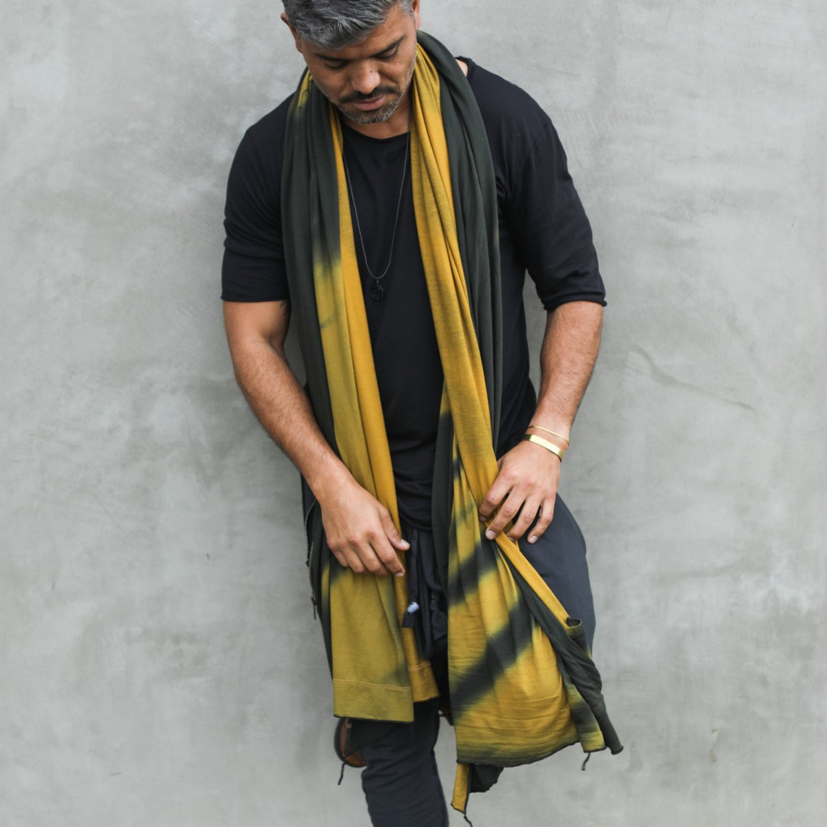 Man modeling gold Light on Water pattern nature wrap