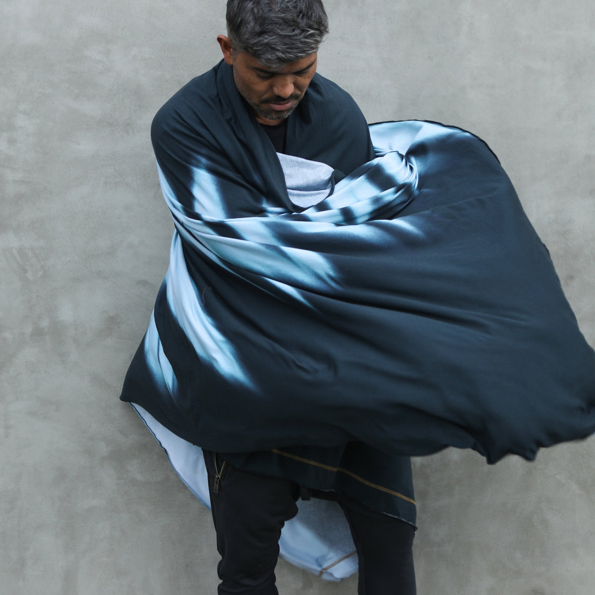 Man modeling blue Light on Water pattern nature wrap