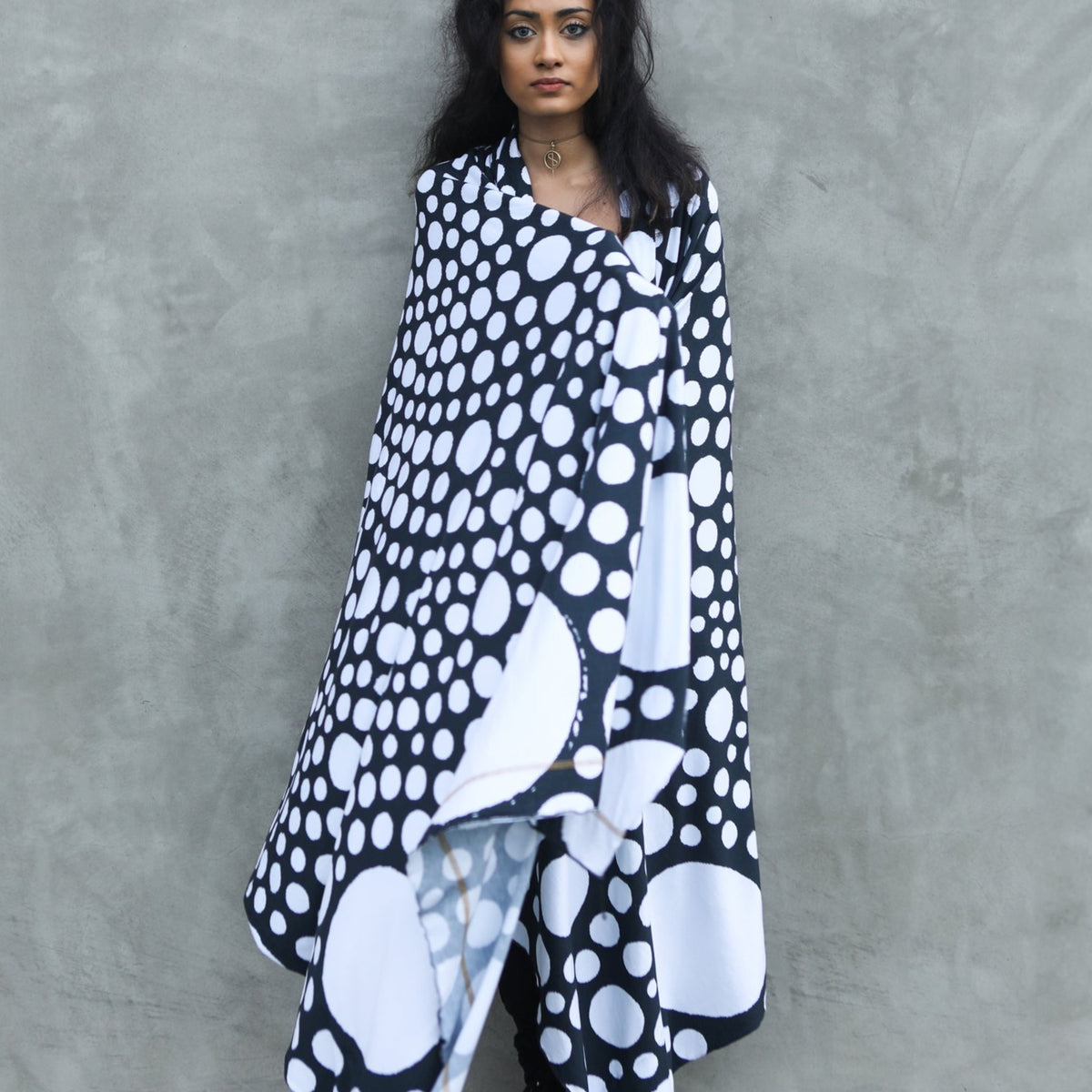 Woman modeling white fibonacci pattern nature wrap