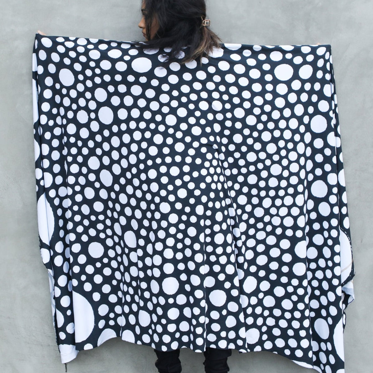 Woman modeling white fibonacci pattern nature wrap