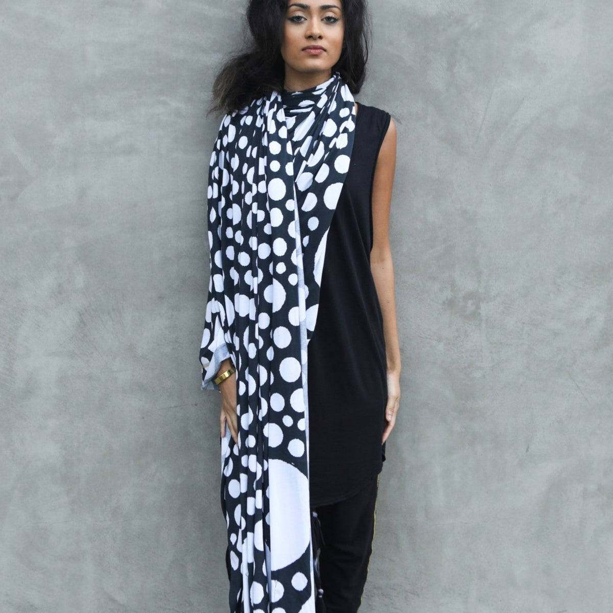 Woman modeling white fibonacci pattern nature wrap