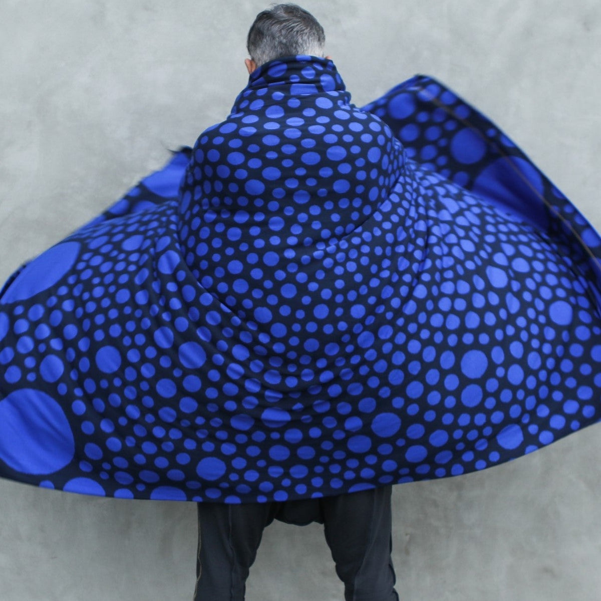 man modeling blue fibonacci pattern nature wrap