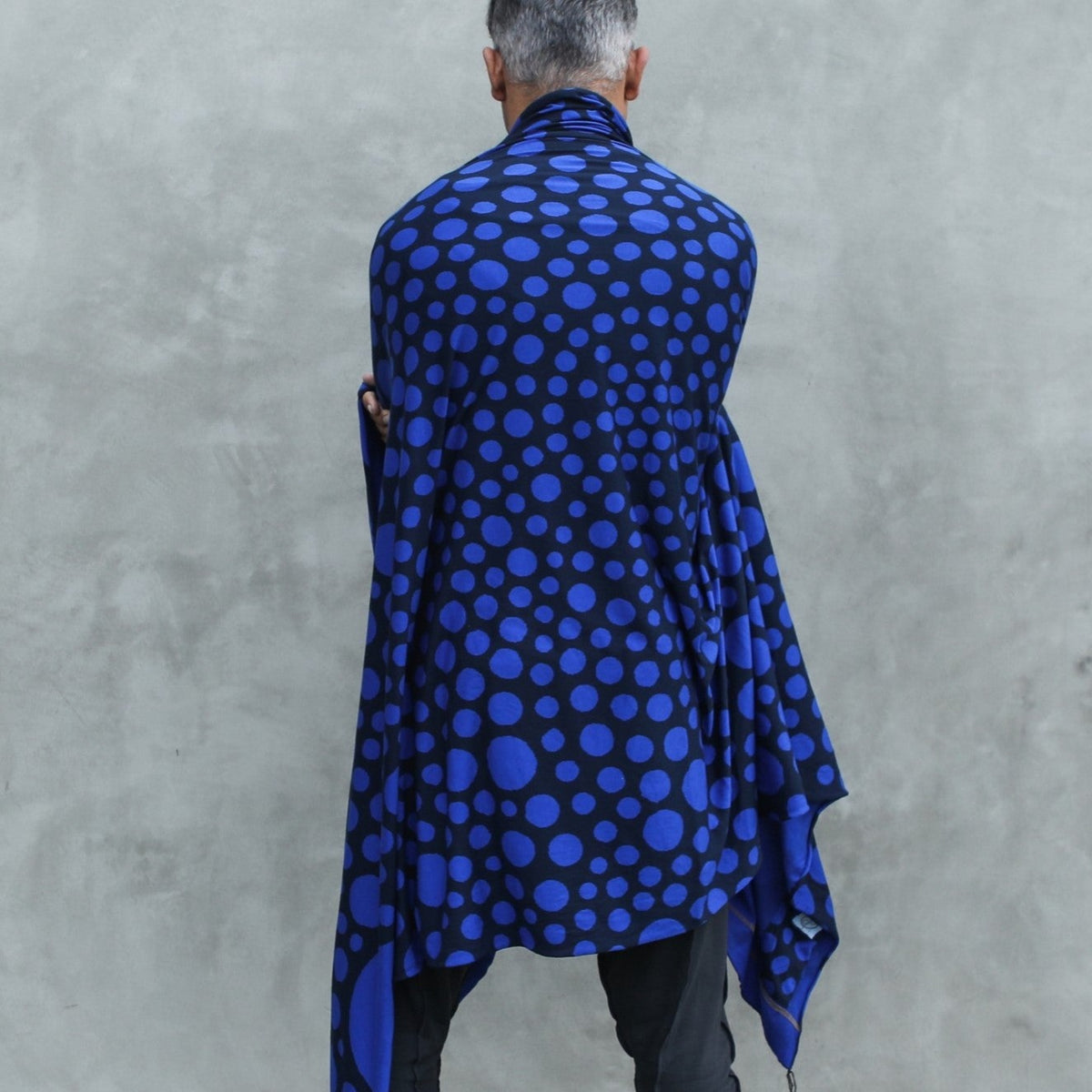 man modeling blue fibonacci pattern nature wrap