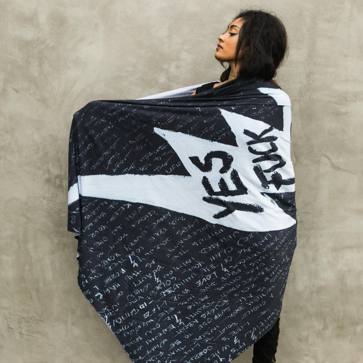 Woman modeling midnight Benzova nature wrap