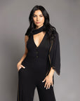 woman modeling the infinite bodysuit in black