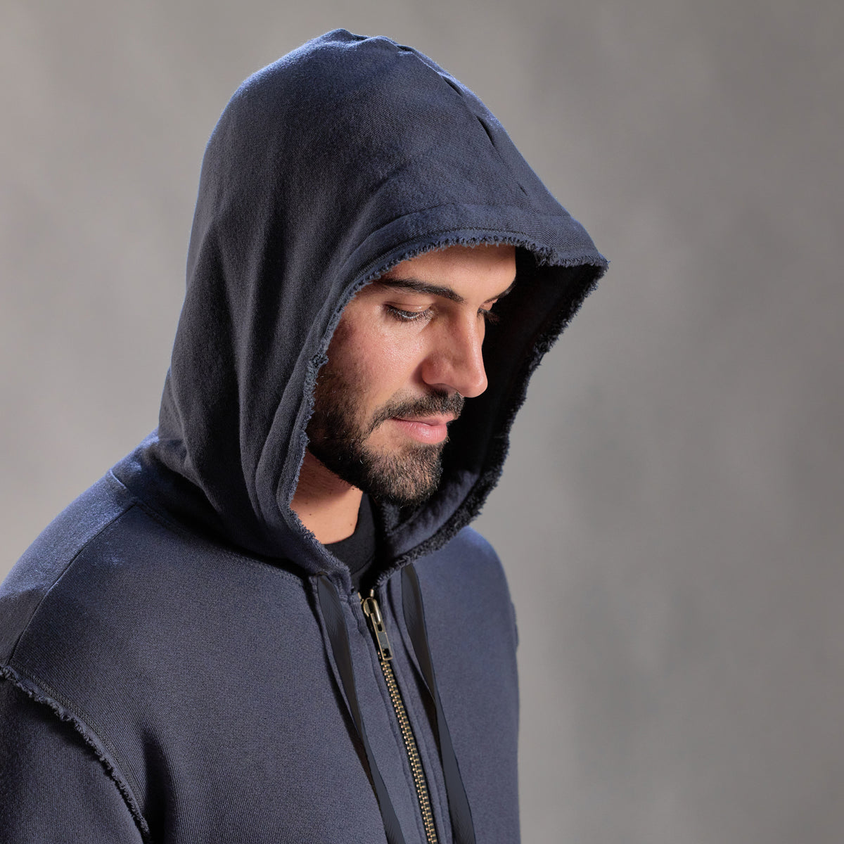 male modeling blue hoodie