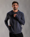 male modeling blue hoodie