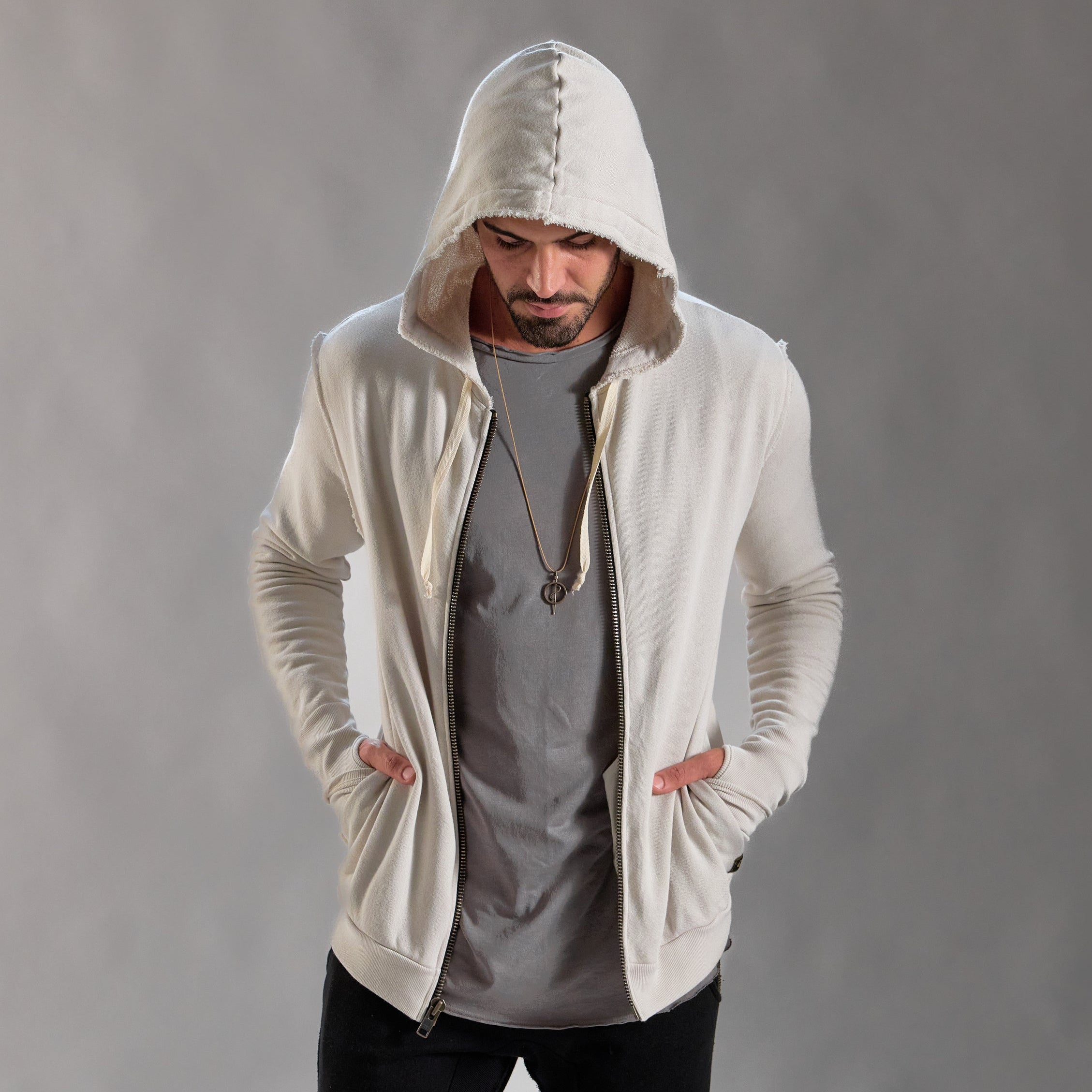 RAW ZIP HOODIE / WHITE STONE – One Golden Thread