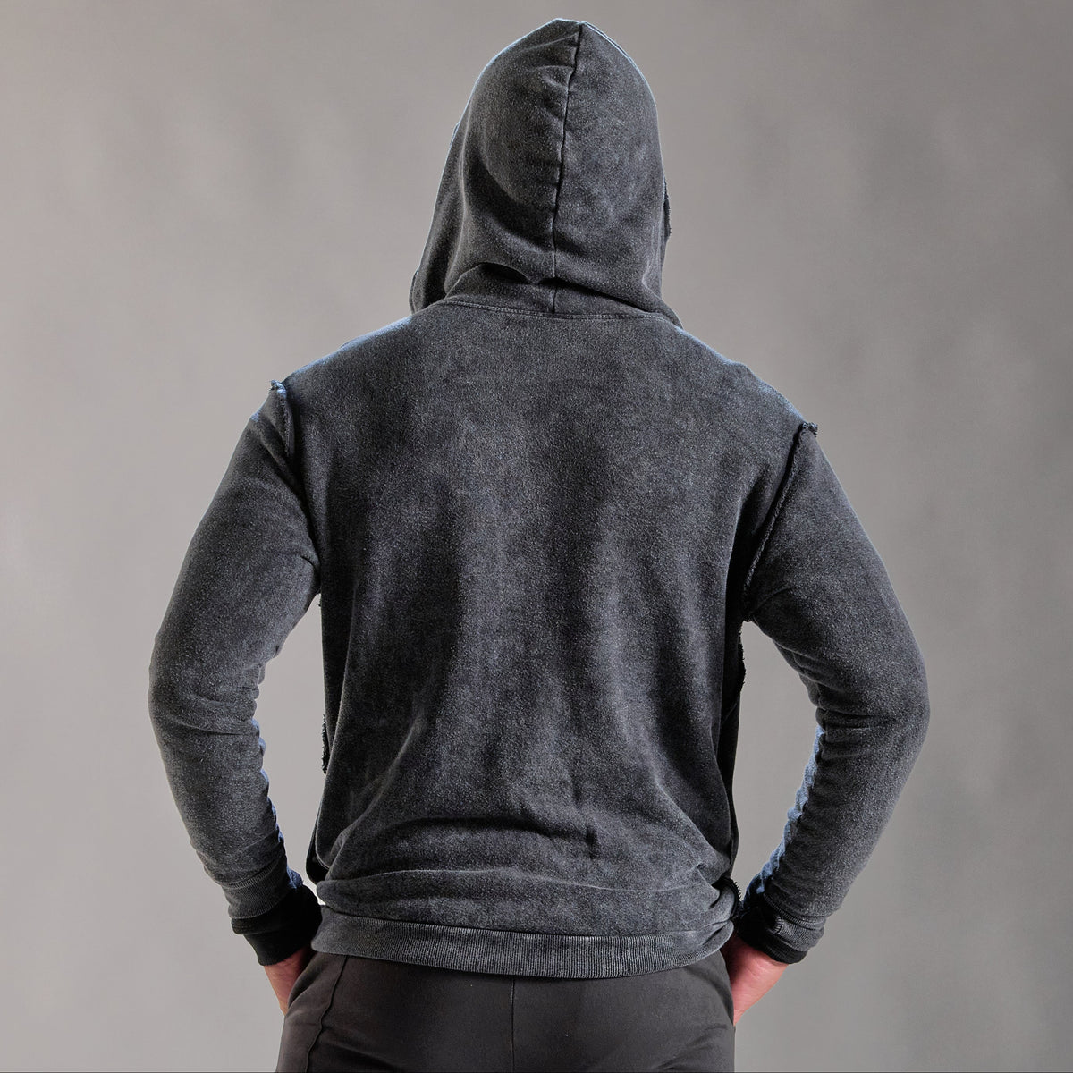 male modeling dark mineral hoodie
