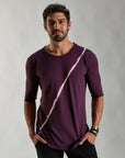 Male modeling purple bolt crew neck shirt
