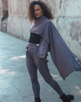 Woman modeling lavender fleece scarf