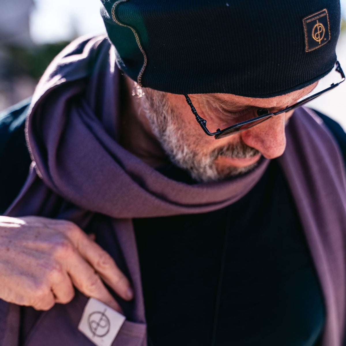 Man modeling lavender fleece scarf