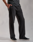 male modeling black pants in slate