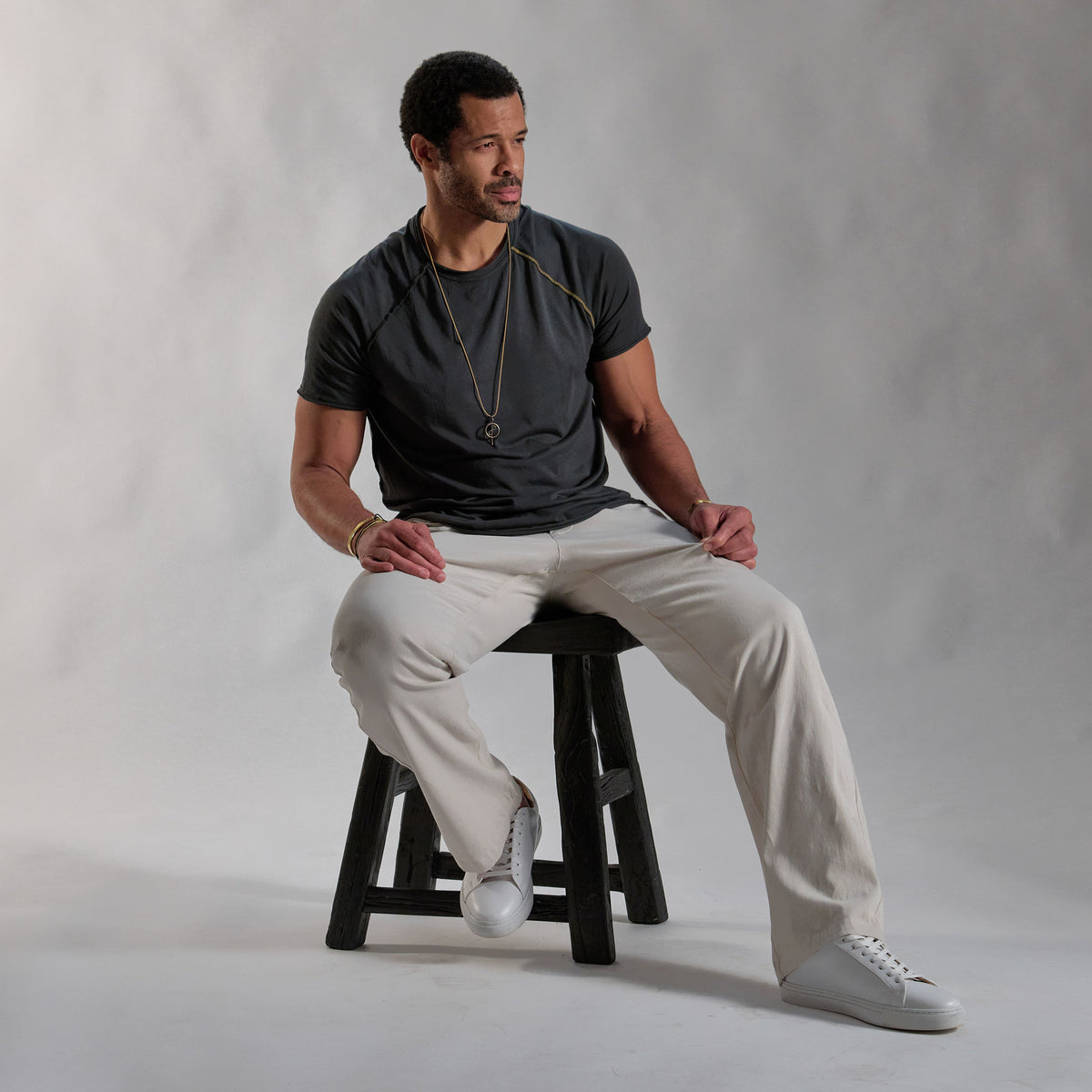 male modeling ease pants in white stone