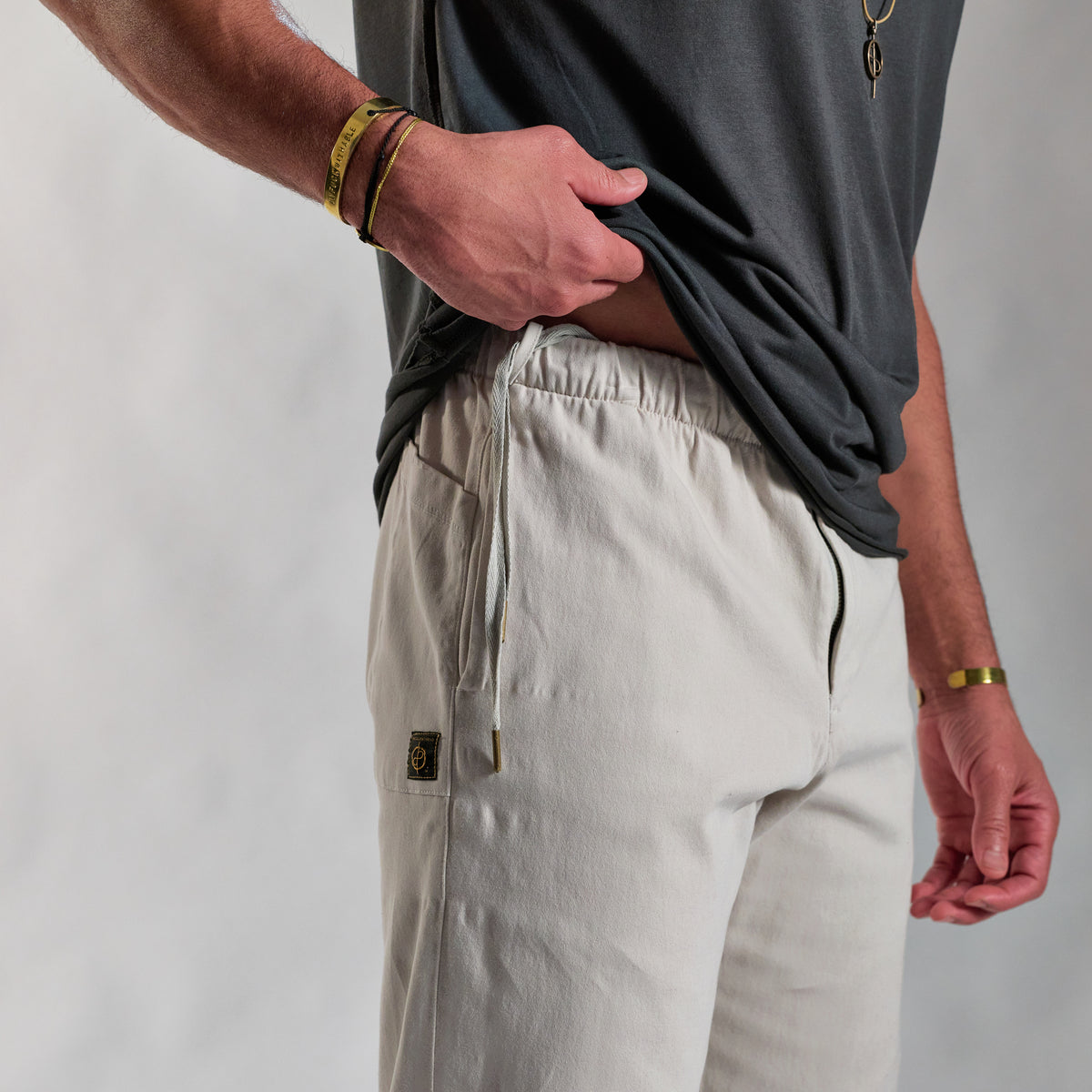male modeling ease pants in white stone
