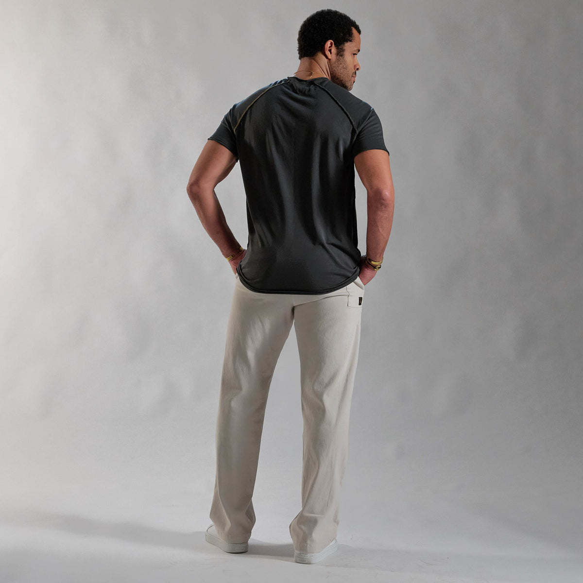 male modeling ease pants in white stone