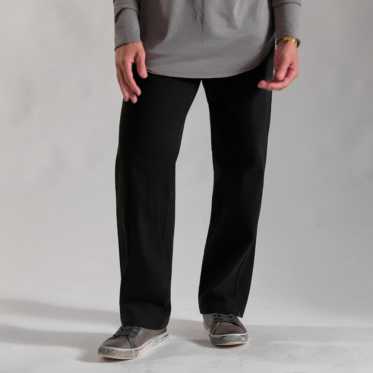 male modeling ease pants in black