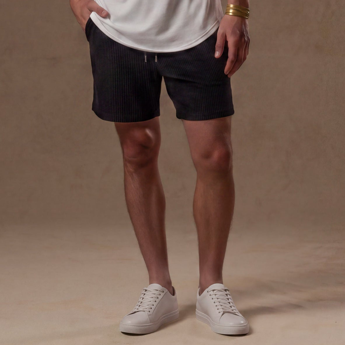 Waffle Frame Short in Black — waffle-texture shorts │ One Golden Thread