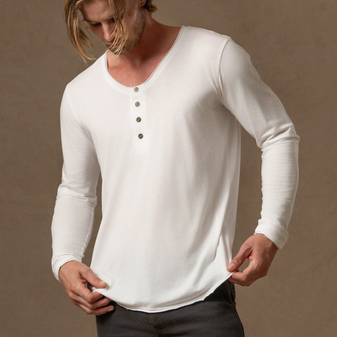 Tree Scoop Henley in Pure White — TreeSilk henley │ One Golden Thread