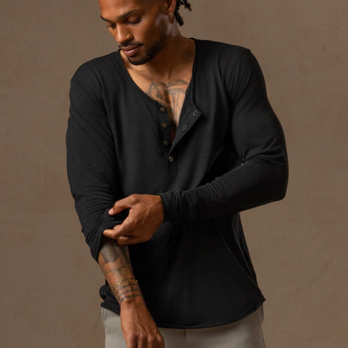 Tree Scoop Henley in Black Onyx — TreeSilk henley │ One Golden Thread