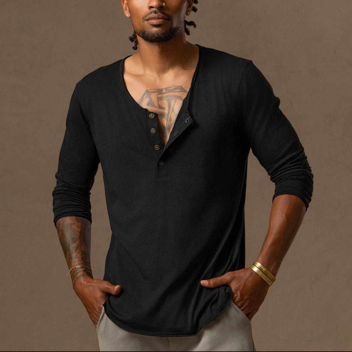 Tree Scoop Henley in Black Onyx — TreeSilk henley — look 4 │ One Golden Thread