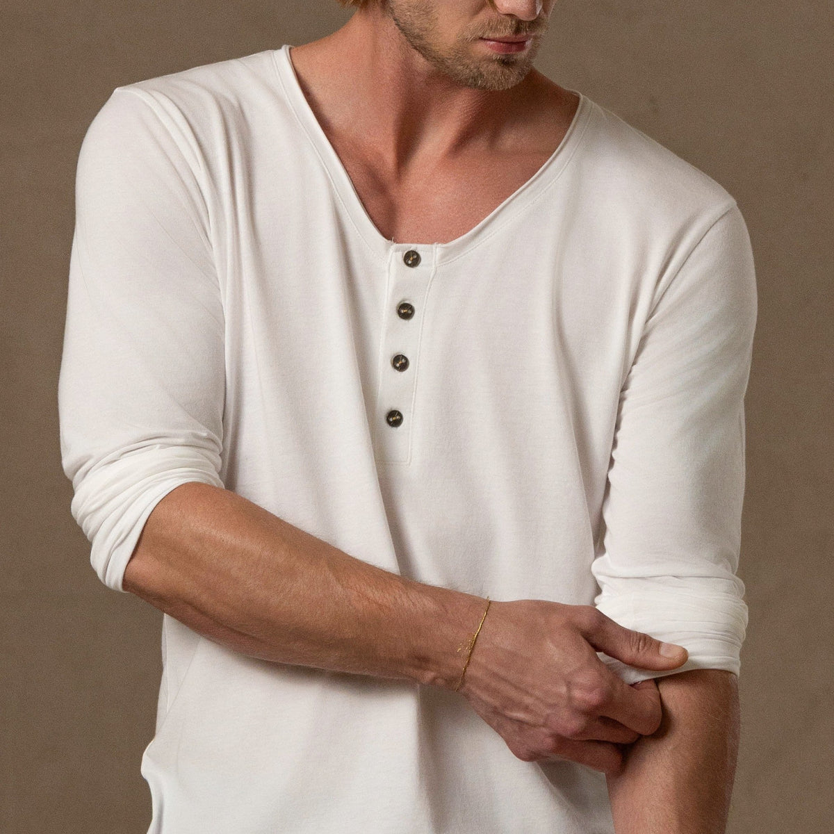 Tree Scoop Henley in Pure White — TreeSilk henley — look 6 │ One Golden Thread